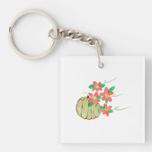 Porte-clés Citrouille à fleurs rouges (Devant)