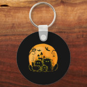 Porte-clés Citrouille Chat noir Lune Amoureux des chats Costu (Recto)