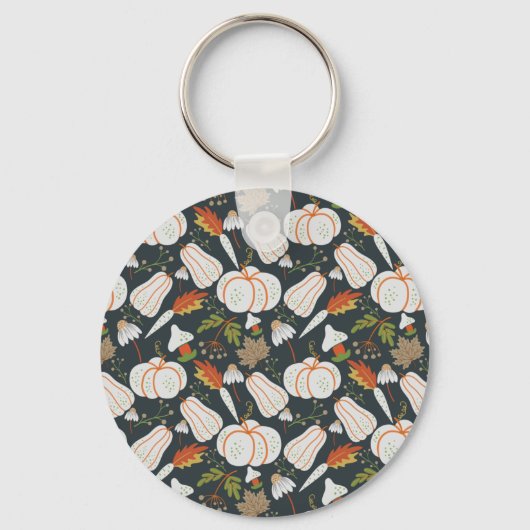 Porte-clés Citrouille continu motif floral noir et blanc (Recto)