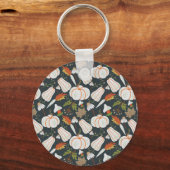 Porte-clés Citrouille continu motif floral noir et blanc (Recto)