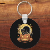 Porte-clés Citrouille de chat noir rétro drôle Halloween (Recto)