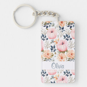 Porte-clés Citrouille élégant et fleurs tombent motif