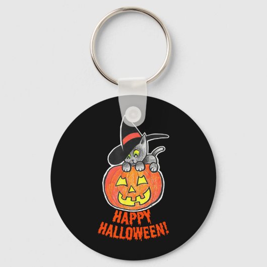 Porte-clés Citrouille Jack-O-Lantern Chat Noir Halloween (Recto)