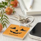 Porte-clés Citrouille Jack-o'-lantern Lashes Avec Prénom (Devant Droit)
