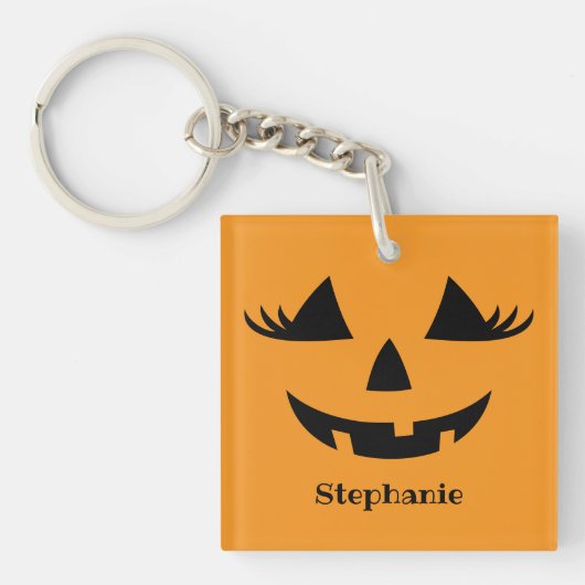 Porte-clés Citrouille Jack-o'-lantern Lashes Avec Prénom (Devant)