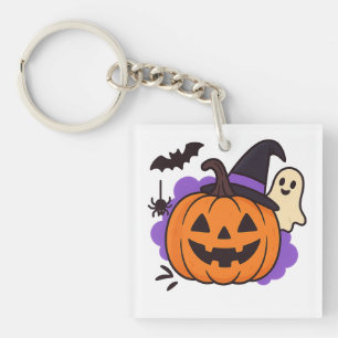 Porte-clés Citrouille mignonne d'Halloween avec chapeau de so