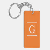 Porte-clés Citrouille Orange Blanc encadré Monogramme initial (Devant gauche)
