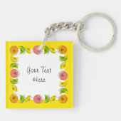 Porte-clés Citrus Carré Jaune Texte carré double face (Dos)