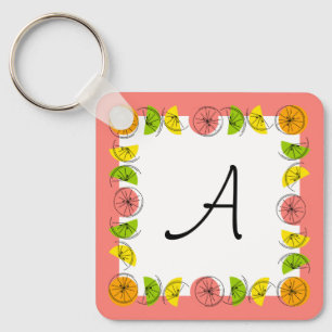 Porte-clés Citrus Carré rose Monogramme aluminium