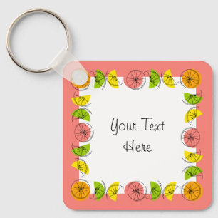 Porte-clés Citrus Carré rose Texte aluminium double face