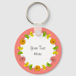 Porte-clés Citrus Cercle rose Texte aluminium double face