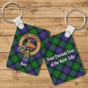 Porte-clés Clan Blair Crest sur Tartan Porte - clé