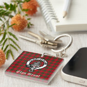 Porte-clés Clan Grant Crest Badge et Tartan (Devant Droit)