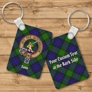 Porte-clés Clan Gunn Crest sur Tartan Porte - clé
