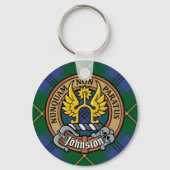 Porte-clés Clan Johnston Crest sur Tartan (Recto)