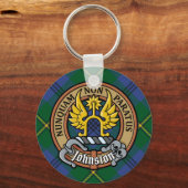 Porte-clés Clan Johnston Crest sur Tartan (Recto)