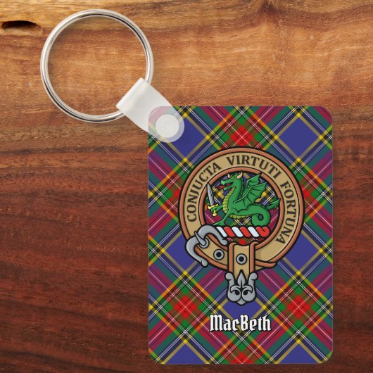 Porte-clés Clan MacBeth Crest sur Tartan Porte - clé (Recto)