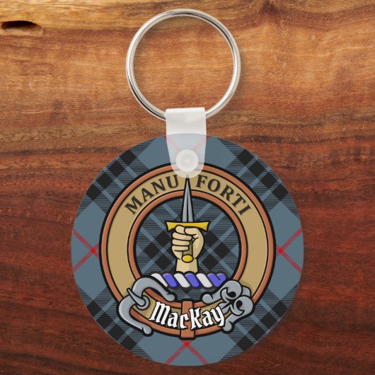 Porte-clés Clan MacKay Crest sur Blue Tartan (Recto)