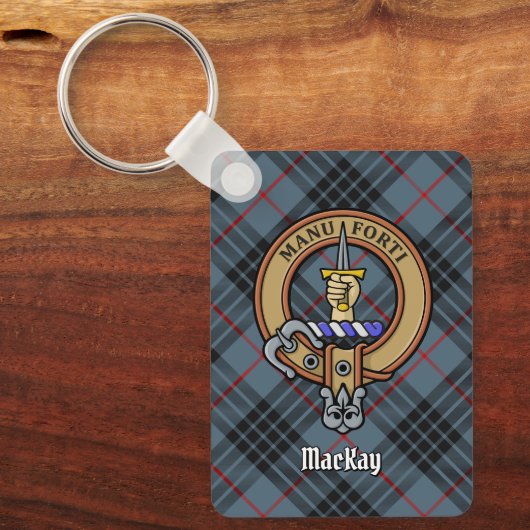 Porte-clés Clan MacKay Crest sur Blue Tartan (Recto)