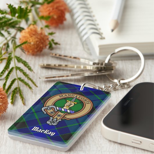 Porte-clés Clan MacKay Crest sur Tartan (Devant droit)