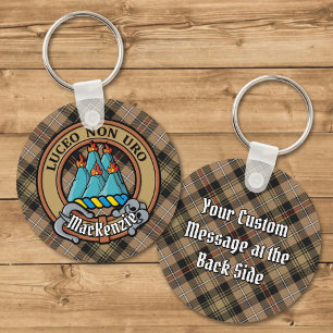 Porte-clés Clan MacKenzie Crest sur Tartan de chasse Brown