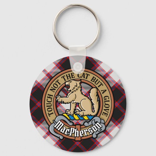 Porte-clés Clan MacPherson Crest sur la chasse Tartan (Recto)