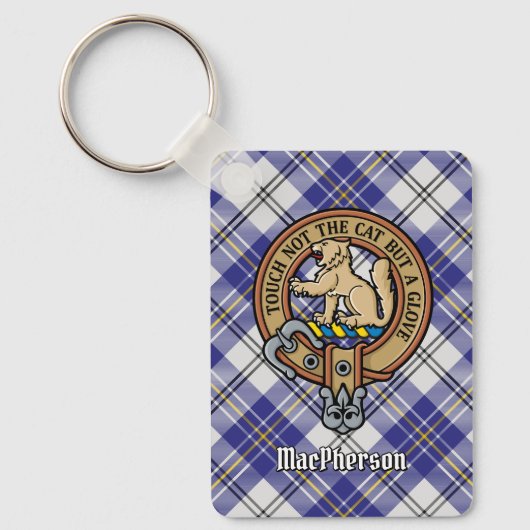 Porte-clés Clan MacPherson Crest sur la robe bleue Tartan (Recto)