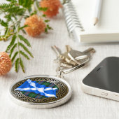 Porte-clés Clan Malcolm Tartan Knot & Drapeau (Côté)