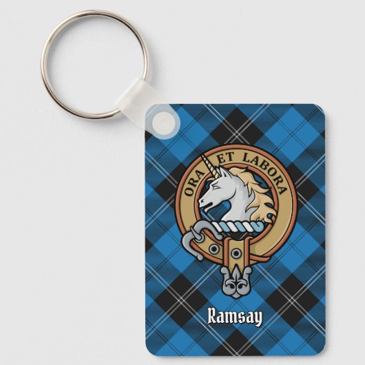 Porte-clés Clan Ramsay Crest sur Blue Hunter Tartan (Recto)