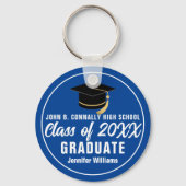 Porte-clés Classe Bleu Blanc de 2025 Diplômé Personnalisé (Verso)