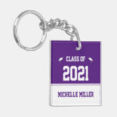 Porte-clés Classe de 2021 Royal Purple and White Graduation (Devant gauche)