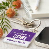 Porte-clés Classe de 2021 Royal Purple and White Graduation (Devant Droit)