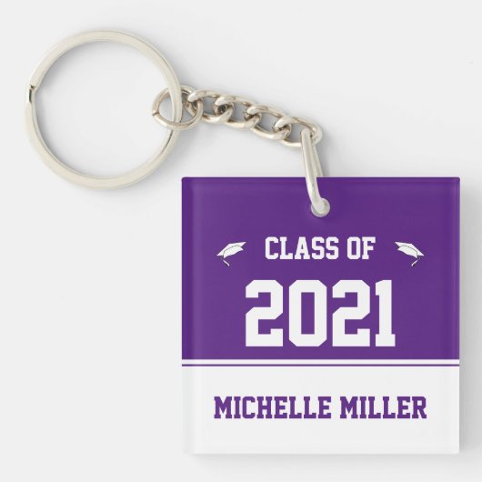 Porte-clés Classe de 2021 Royal Purple and White Graduation (Devant)