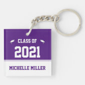 Porte-clés Classe de 2021 Royal Purple and White Graduation (Dos)