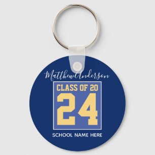 Porte-clés Classe de 2023 Elégant Royal Blue & Gold Graduatio