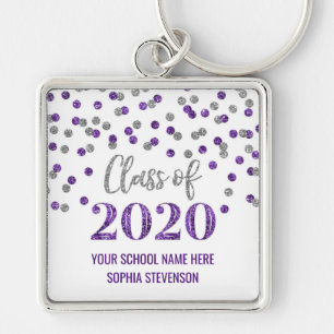 Porte-clés Classe de Graduation d'Argent Violet de 2020 Confe
