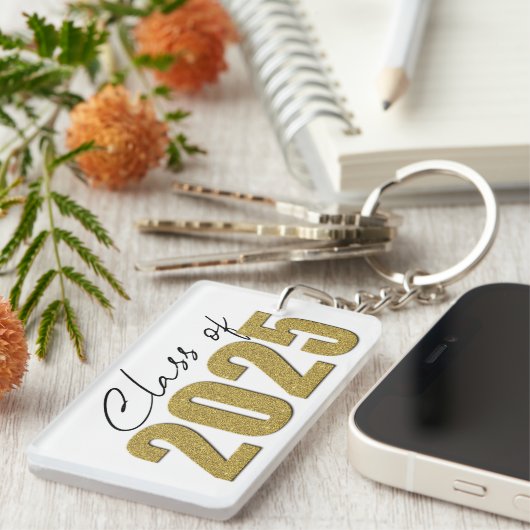 Porte-clés Classe de Parties scintillant d'or de 2025 (Devant droit)