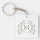 Porte-clés Classic Botanique Sage Vert Floral Crest Monogramm (Devant)