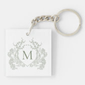 Porte-clés Classic Botanique Sage Vert Floral Crest Monogramm (Dos)