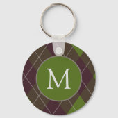Porte-clés Classic Dark Green Argyle Pattern Monogram (Verso)