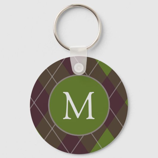 Porte-clés Classic Dark Green Argyle Pattern Monogram (Verso)