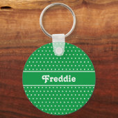 Porte-clés Classic Green Nom personnalisé Green Polka Point (Verso)