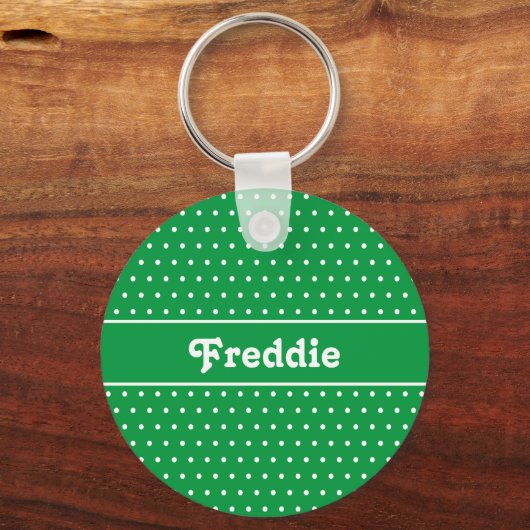 Porte-clés Classic Green Nom personnalisé Green Polka Point (Recto)