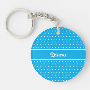 Porte-clés Classic Retro Nom Polka Dot Sky bleu et blanc