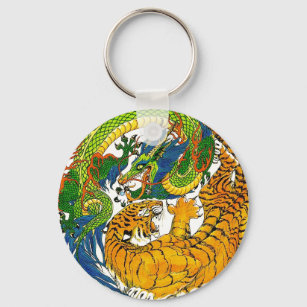 Porte-clés Classic Vintage oriental Yin Yang Dragon Tiger art