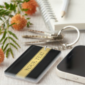 Porte-clés Classy Faux Gold Stripe & Black Arrière - plan ou  (Devant droit)