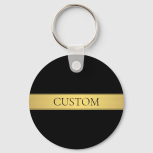 Porte-clés Classy Faux Gold Stripe & Black Background or DIY
