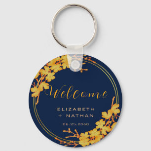 Porte-clés Classy Gold Floral Marine Blue Mariage Bienvenue