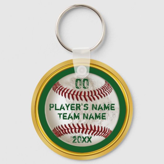 Porte-clés Clavier de baseball personnalisé vert et or (Recto)