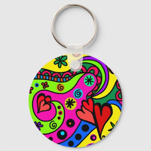 Porte-clés Clavier hippy psychédélique coloré (Recto)